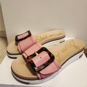Sam Edelman "Ariane" Pink Leather Slide Sandals w/Large Buckle Sz.9 Ret.$100 EUC